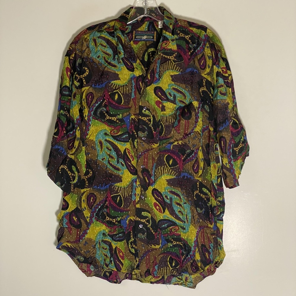Code Zero Shirt Mens XL Multicolor Abstract Rayon Short Sleeve Button Up Casual